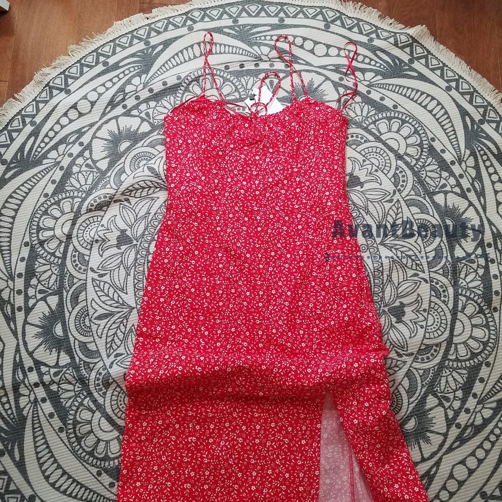 ZARA WOMAN NWT SS21 RED-WHITE FLORAL PRINT DRESS MEDIUM 4688/305 NEW - Picture 3 of 10